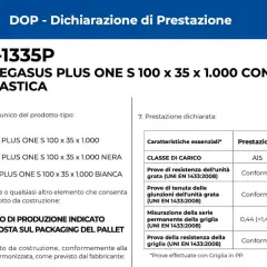 Dichiarazione di prestazione DOP per canaletta POZ90-1335P con griglia in plastica, con specifiche tecniche armonizzate.