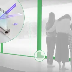 Dettaglio tecnico di un serramento con triplo vetro che illustra il concetto di taglio termico, mostrando la differenza tra 18°C interni e -20°C esterni.