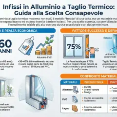 Infissi in alluminio a taglio termico: guida alla scelta. Illustra durata, costi, isolamento e design, con confronto tra alluminio, PVC e legno.