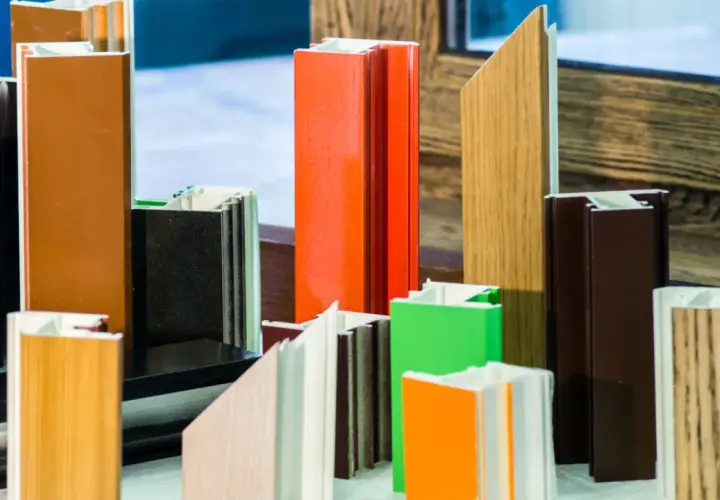 Campione di profili per infissi in vari colori e finiture, per scegliere quali sono i migliori infissi per la tua casa.