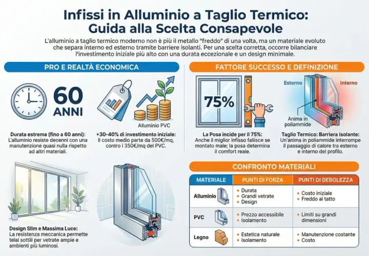 L'alluminio, un tempo conduttore, ora è un materiale isolante grazie al taglio termico. Guida alla scelta consapevole degli infissi.