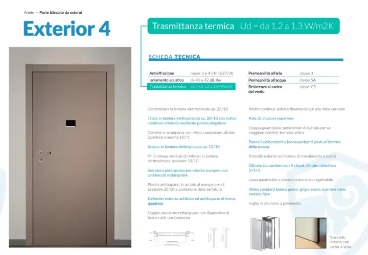 Porta blindata Ariete Exterior 4, con trasmittanza termica Ud = da 1.2 a 1.3 W/m2K, ideale per la compilazione ENEA.