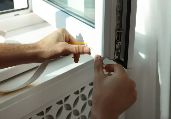 Mani applicano guarnizione per finestre, un rimedio efficace contro gli spifferi.