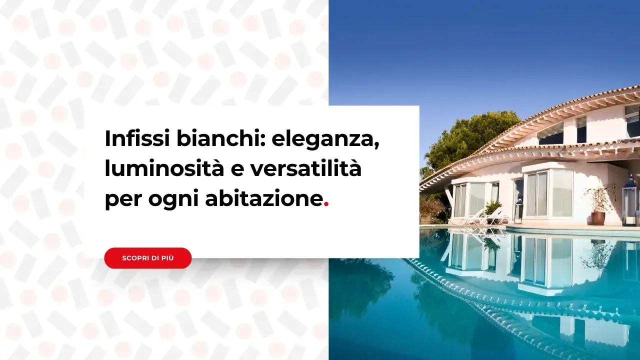 Una casa moderna con piscina e infissi bianchi, che riflettono eleganza e luminosità.